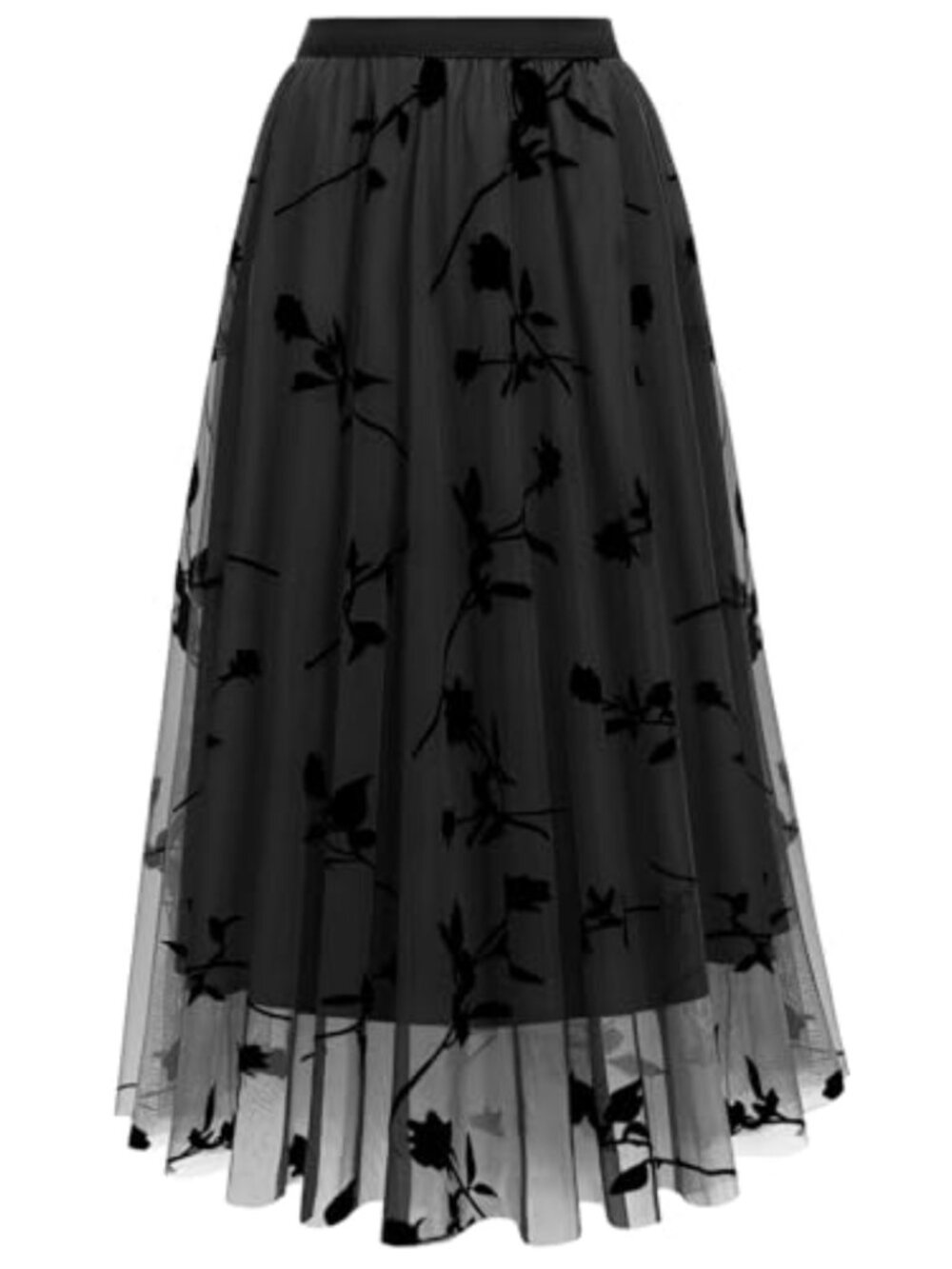 Tulle Midi Skirt High Waist A-Line Flowy Pleated Summer Dressy